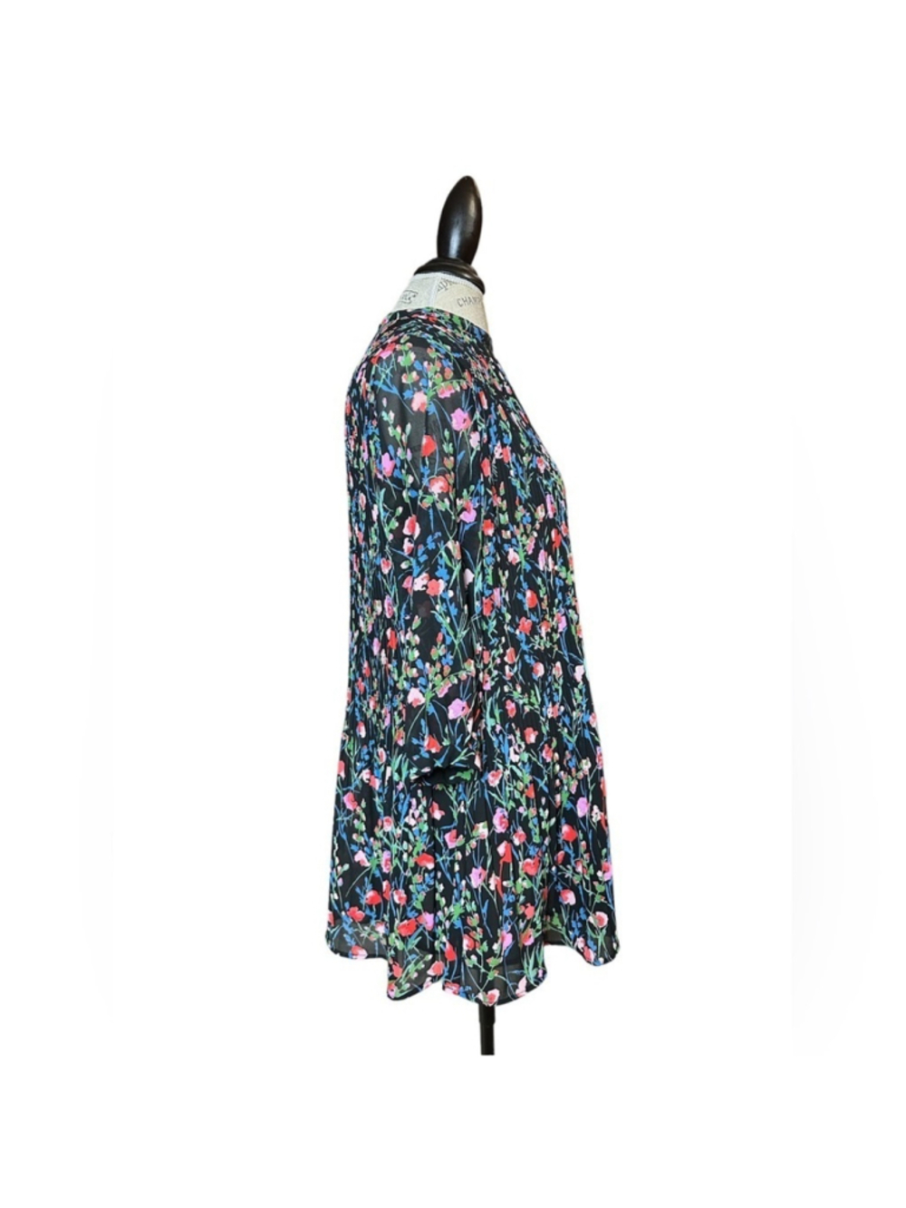 Zara Floral Longsleeves Pleated Flowy Fully Lined Summer Mini Dress Womens Small - Picture 4 of 10